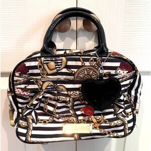 Betsey Johnson Nautical Themed Makeup / Travel Bag Purse Mirror Handles Zipper